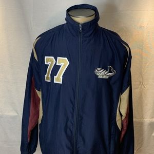 1 of 1 Vintage Sand Sharks #77 Hockey Warmup Windbreaker Grape/Gold/Maroon Sz L